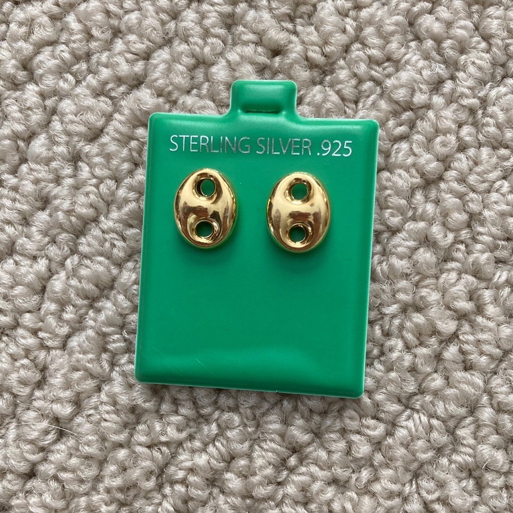 NEW Gucci Link Puff Style Gold Sterling .925 Silver Stud Earrings NIB